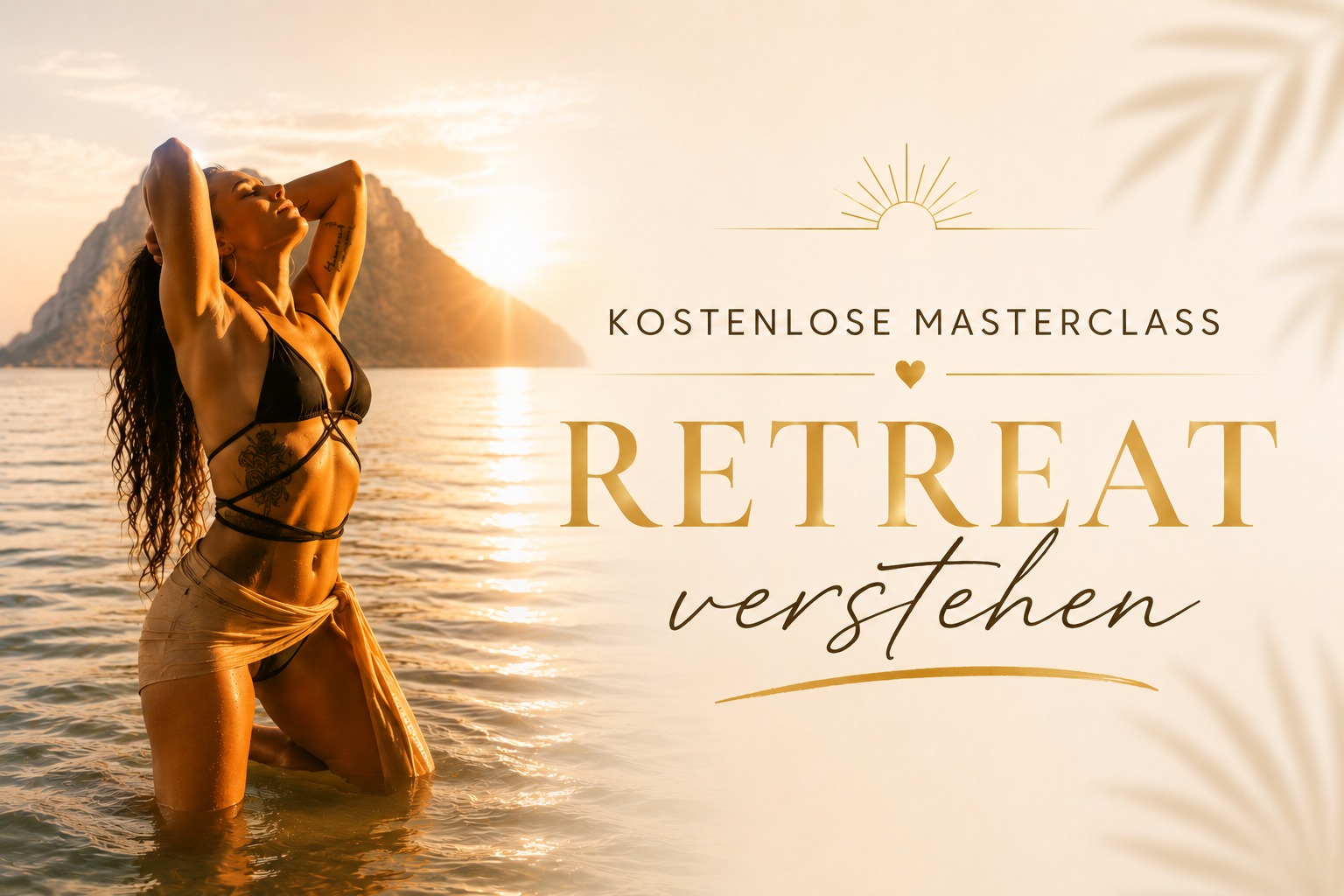 Cover der kostenlosen Online-Masterclass Retreat verstehen mit Meerblick bei Sonnenuntergang
